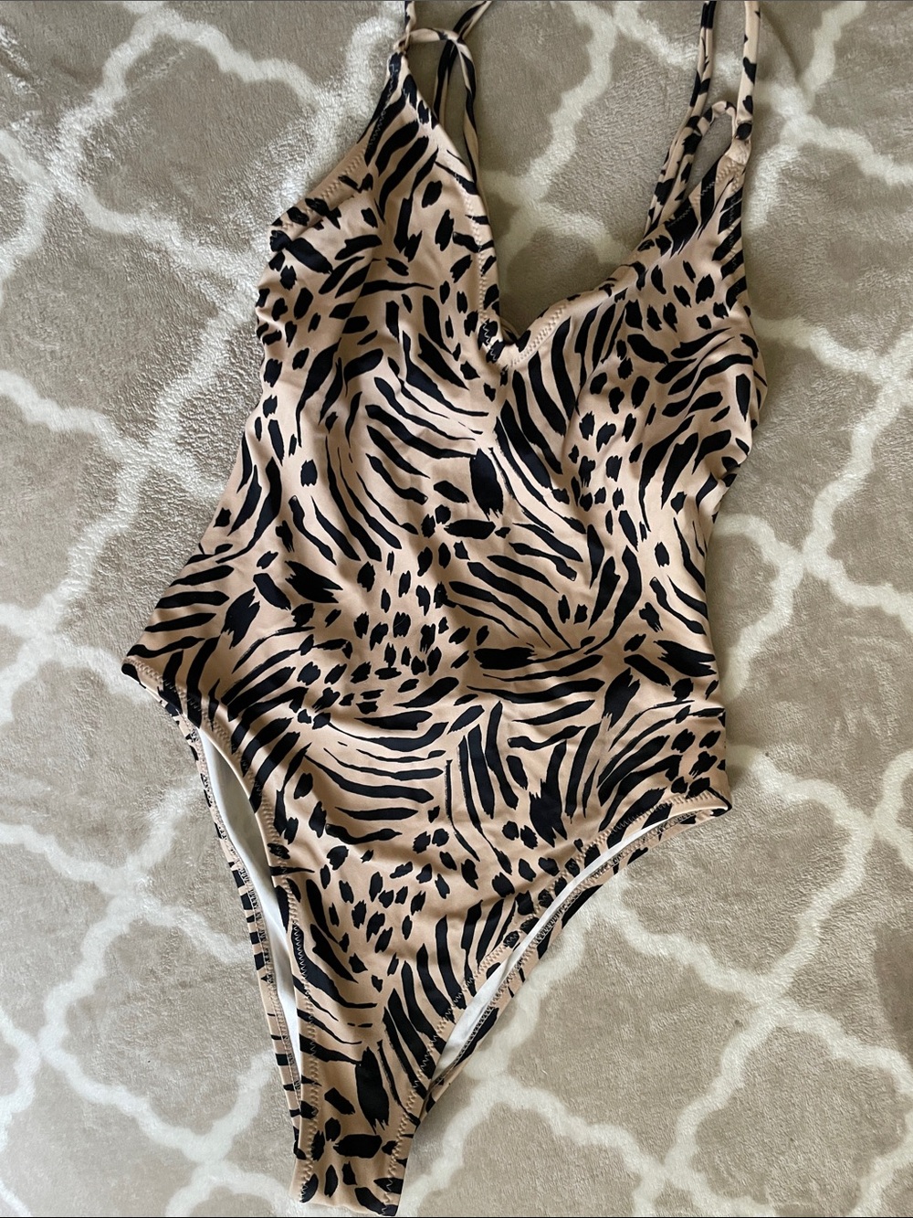 Shade & Shore Beige and Black Animal-Print One-Piece Swim